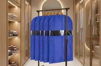 Amazon Basics Non-Woven Suit, Coat, Jacket Cover | 120 GSM | Clear Window | Long Zip | 40 x 24 Inches | Pack of 5 (Blue)