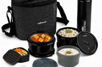 CELLO Munch Mate Lunch Box with Bag for Office Use Black | 375ml x 2 Microwave Safe Containers, 300ml + 175ml Plastic Containers, 800ml Water Bottle with Fork & Spoon, Airtight Tiffin Box for Travel