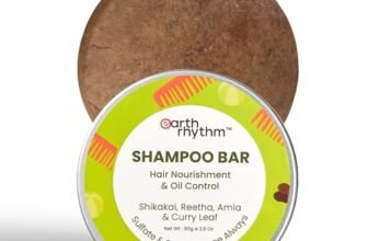 Earth Rhythm Shikakai Shampoo Bar for Hairfall | Contains Shikakai, Curry Leaf, Reeta & Amla Extracts | Men & Women | Sulphate & Paraben Free (Tin Packaging) – 80gm