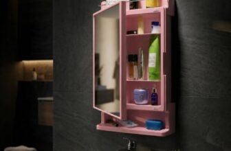 CIPLA PLAST Rich Look Bathroom Cabinet with Mirror | Storage Organiser | Strong Plastic Bathroom Shelves Wall Mounted | Bathroom Accessories| Mirror Cabinet (1, Pink, Rectangular)