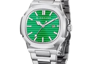 Giordano Analog Watch for Men – Textured Dial, Stainless Steel Strap, Date Display, Quartz Movement, Water Resistant