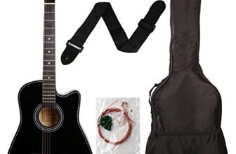 Juârez Acoustic Guitar Kit, JRZ38C/BK 38 Inch Cutaway, 038C with Bag, Strings, Pick and Strap, Black