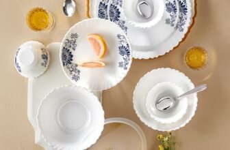 Larah by Borosil 41pc Opalware Dinner Set with Steel Spoon for Family of 6