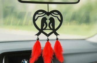 MH HILLS Car Hanging Accessories: Radha Krishna Spiritual Acrylic Decor for Car, Home and Office Desk Décor Accessories (2BIRDS-CAR-HANG-01)
