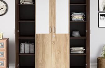 Nilkamal Willy 4 Door Wooden Wardrobe With Mirror for Bedroom | Almirah with 1 Hanging Rod, 12 Shelves & 1 Locakble Drawer | Clothes Cupboard | Engineered Wood | New Wenge