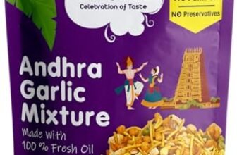 Jatara Andhra Garlic Mixture, Authentic Andhra Style Spicy Namkeen Snack, Crunchy and Flavorful, 210g