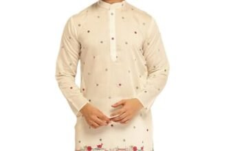 SOJANYA (Since 1958 Men’s Cotton Silk Daman Embroidered White Long Kurta