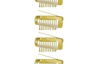 INHEAVEN Chunni Dupatta Clips with Safety Pin, 4-Pack, 10-Teeth Hair Extension Clips for Women, Indian Style Headscarf Grip (GOLD)