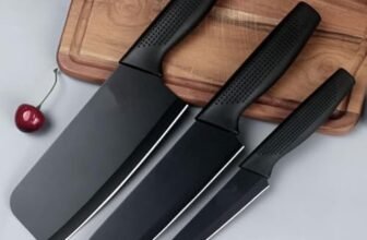 JITRUVA Stainless Steel Professional Kitchen Knife Set, 3-Piece Meat and Chef’s Knife with Non-Slip Handle, Manual Sharpening for Home and Restaurant Use