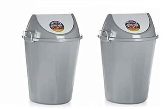ARISTO Swing Lid Dustbin with Metal Side Handle 60 LTR Grey//Grey (COMBO)