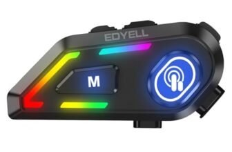 EDYELL Motorcycle Helmet Bluetooth on Ear Headset,Connects to 2 Phones at The Same Time Using Music & GPS,Waterproof & Dustproof,Supports Android & iOS,Compatible with All Helmets (EDYELL-C5001)