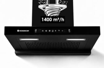 Wonderchef Ruby Sleek 60cm Chimney | Powerful Suction of 1400m3/hr | Auto Clean Function | Oil Collector | Low Noise | Black