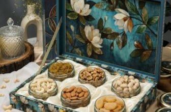 Riwaz Luxury Flower Dry Fruit Gift Box for Diwali, Corporate, Wedding & Festive Gifting | Elegant Hamper with Almonds, Cashews, Raisins, Khumani, Pistachios & Walnuts. 650 grams