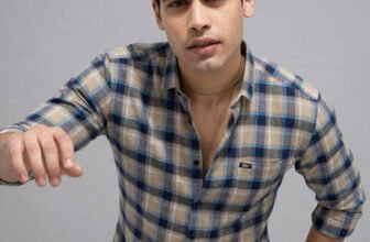 METRONAUT Men Checkered Casual Beige, Blue Shirt