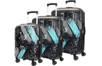 Kamiliant by American Tourister ATHER | Printed Trolley Bag Set of 3 (55+68+79 cms) for Travel|Hard Case Polypropylene (PP) Suitcase|360° 8-Wheel Spinner Luggage Trolley|Combination Lock | Black
