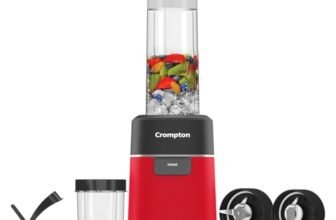 Crompton Ameo Fresh Premium Nutri blender|Smoothie Maker|400 watts powerful motor|2 Food grade jars|Sipper Cap|Storage lid|Black & Red Color|2 Food grade jars|SS 304 blades|2 years warranty