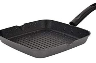 Attro Non-Stick Aluminium Gas Compatible Grill Pan, 24 Cm, Spatter Finish, Marble Grey