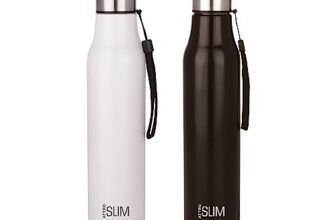 ATTRO Slim Stainless Steel Single Wall 1000ml Water Bottle, Light Weighted Leak -Proof Use for Office, School, Outdoor & Gym, Set of 2 – Black & White