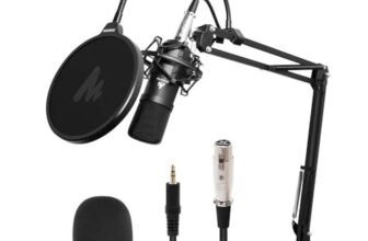 Maono AU-A03 Condenser Microphone Kit Podcast Mic with Boom Arm Microphone Stand (Black)
