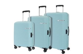 American Tourister Liftoff+ with TSA Lock & 8 Wheel, 3Pc Set (Small +Medium +Large) Hard PP Check-in Suitcase for Travel/Trolley Bag for Travel/Travel Bag with Double Wheel – Spa Blue