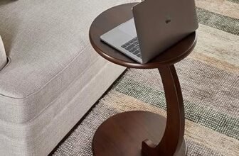 JAL HANDICRAFTS Wooden C Shaped Coffee Table end Table, Wooden Couch Sofa Side Table that Slides Under, C-Shaped End Table for Living Room, Bedroom, or Apartment (Brown)