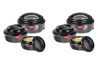 MILTON Ernesto Inner Stainless Steel Jr. Casserole Set of 3 (420 ml, 850 ml, 1.43 litres), Grey | Easy to Carry | Serving | Stackable (Pack of 2)