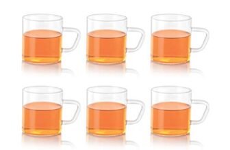 Borosil Vision 6 Pcs Tea n Coffee Borosillicate Glass 190 ml Classic Mug Set | Microwave Safe, Scratch Resistance, Lightweight | for Chai, Green Tea, Milk | Transparent (Transparent)