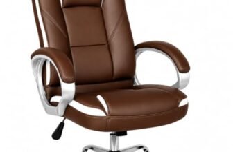 Oakcraft Premium Ergonomic Office Chair – Adjustable Swivel Desk Chair with Lumbar Support & PU Leather Upholstery (Brown White, High Back)