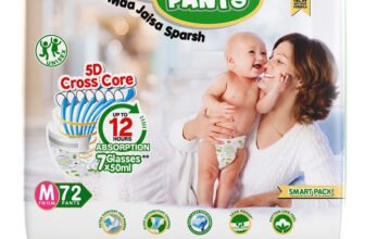 BUMMY PANTS Baby Diaper Pants with 3x Fast Absorption | 12-Hr Dryness | Anti-Rash Protection Pant Diapers – M(72 Pieces)