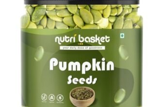 NUTRIBASKET Premium Pumpkin Seeds | Raw Pepitas for Snacking, Baking & Cooking | Protein & Fiber Rich Healthy Seeds | Natural Superfood Snack | Reusable Jar Pack | Vegan & Gluten Free (400gm)