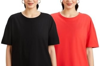 Amazon Brand – Symbol Women’s Cotton Stretch Oversized Fit Round Neck Half Sleeve T-Shirt (Combo Pack of 2) (TS-8 Cont_Black & RED_3XL)