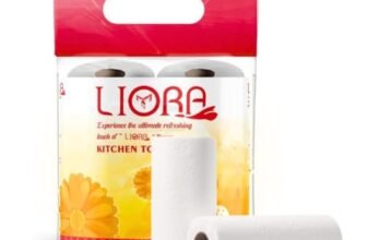 Liora 2 Ply Kitchen Tissue/Towel Paper Roll | 200 Pulls | 100 Pulls x 2 Rolls | Soft and Highly Absorbent | 100% Natural Virgin Cellulose Fiber
