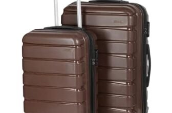 Teakwood 8 Wheel Set of 2 Trolley Bag, Hard Cabin with Zipper Closure, Adjustable Push Button & Cross Side Strap, TSA Lock System 360 Degree (Small-Medium, Brown)