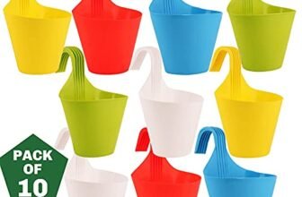 Ocean Mart Plastic Hanging Planters – 10 Pcs (8 Inch, Multicolor) | Flower Hanging Pots for Home & Balcony Garden | Hanging Planters for Home Plants | Hooked Hanging Pots
