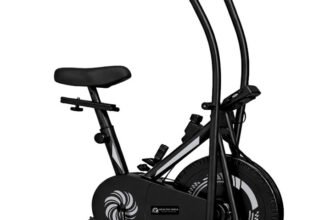 HEALTHYINDIA Fitness Exercise Bike Moving Handle 8 Level Resistance Cardio Workout Cycle Dual-Action Stationary Exercise Bike(Grey, Black)