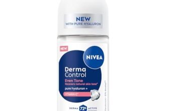 NIVEA Derma Control Even Tone Underarm Deo Roll-On for Women | Smoother & Brighter Underarms | 72H Derma Active Protection | With Pure Hyaluronic Acid & Vitamin C | 0% Alcohol | 50 ml