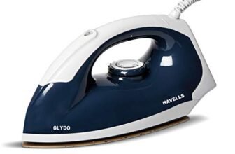 Havells Glydo 1000 watt Dry Iron With American Heritage Non Stick Sole Plate, Aerodynamic Design, Easy Grip Temperature Knob & 2 years Warranty. (Charcoal Blue)