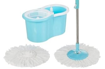 Presto! Spin Mop, Oval Bucket with Plastic Basket, 2 Refills, Blue & White