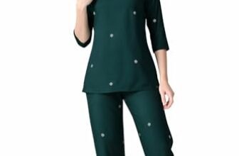Ichaa Women Rayon Printed Night Wear Top and Bottom Night Suit Set, Green, Medium