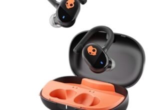 Skullcandy Push Play Active Wireless Earbuds with Mic – 34Hr Battery, Skull-iQ App, Alexa Voice Control, IP55 Sweat Water Dust Resistant, Stay-Aware Mode, Secure Fit – Black/Orange