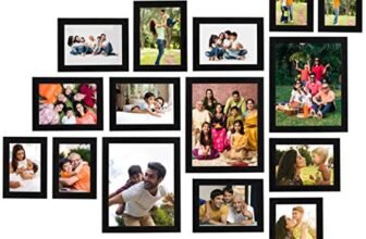 Amazon Brand – Solimo Collage Photo Frames, Set Of 15 (4Pcs – 4X6 Inch, 8Pcs – 5X7 Inch, 3Pcs – 8X10 Inch), Black, Engineered Wood, Oblong, Wall Mount
