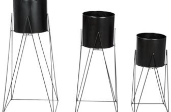 Amazon Brand – Solimo Metal Planters Pot Holder (Square Base) with Metal Plant Stand (Black, Set of 3) | Tall Indoor Plant Stand with Planter Pot, suited for indoor/outdoor