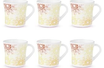 Larah by BOROSIL Crysta Series Zoya Opalware Mug | Set of 6 Tea/Coffee Mugs, 160 ml Each | Microwave & Dishwasher Safe, Bone-Ash Free | Crockery Set Ideal for Daily Use & Gifting | White