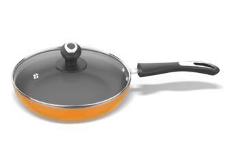 Preethi Dura Collection Non Stick Fry Pan, 24 cm, with Glass Lid, Gas & Induction Compatible, 5 Star Non Stick Effect, Turmeric Yellow
