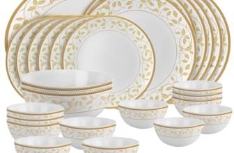 Cello Opalware Divine Series Amber Gold Dinner Set, 27 Units | Opal Glass Dinner Set for 6 | Crockery Set for Festive Ocassions, Parties | White Plate and Bowl Set,Floral