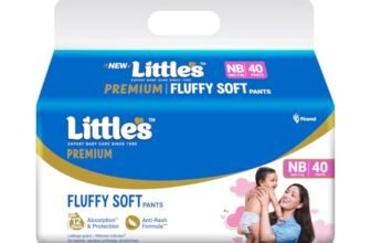 Little’s Premium New Born Baby Diaper Pants Style (NB) | Upto 5 kg | 40 Count – Pack of 1 | FluffySoft Baby Diapers with Leakage Guard, Wetness Indicator & 12 Hours Absorption