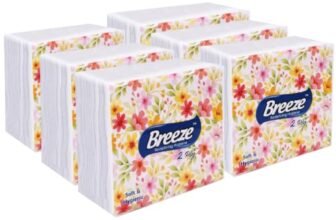 BREEZE BRE004 2 Ply Paper Serviettes Cocktail Napkin Super Soft & More Absorbent Plain Tissue with 50 pulls (Pack of 6/300 Tissues)