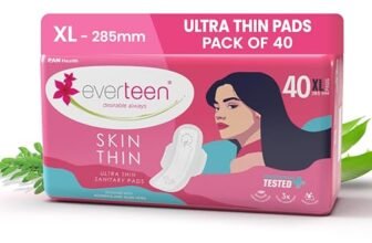 everteen SKIN THIN XL 40 Sanitary Pads for Women 285MM, Infused with Moringa and Aloe vera, Dermatologically Tested Premium Ultra Thin pads, Wider Back Coverage for No Stains, Rash-Free – Pack of 1