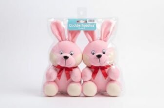 HOMOZE Cute Pink Bunny Soft Toy Pack of 2 | Super Soft Plush Rabbit Pair with Ribbon Bow | Huggable Stuffed Animals for Babies & Toddlers Set for Birthday & Baby Shower (Pack of 2)