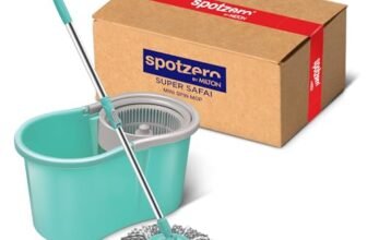 Spotzero by Milton Mini Spin Mop with Puller Handle, Bucket Floor Cleaning and Mopping System 360° Flexible,1 Microfiber Refills, Big Size, Aqua Green